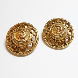 Vintage Oscar de la Renta Gold tone Logo Earrings